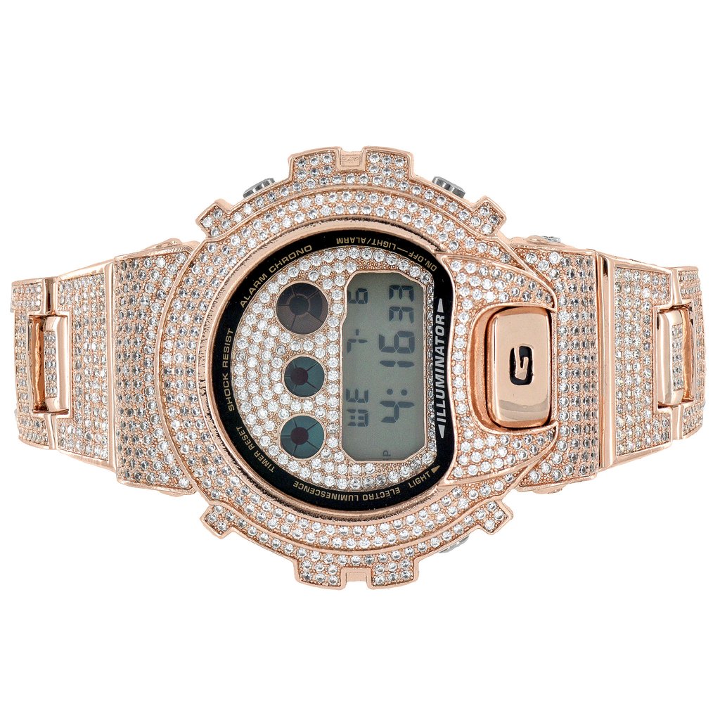 Custom Casio G Shock DW6900 Rose Gold Swarovski Edition Cloxstar Luxury Jewelry Watches